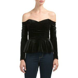 NWT Wayf Serena Black Velvet Off Shoulder Peplum Top Sz. S